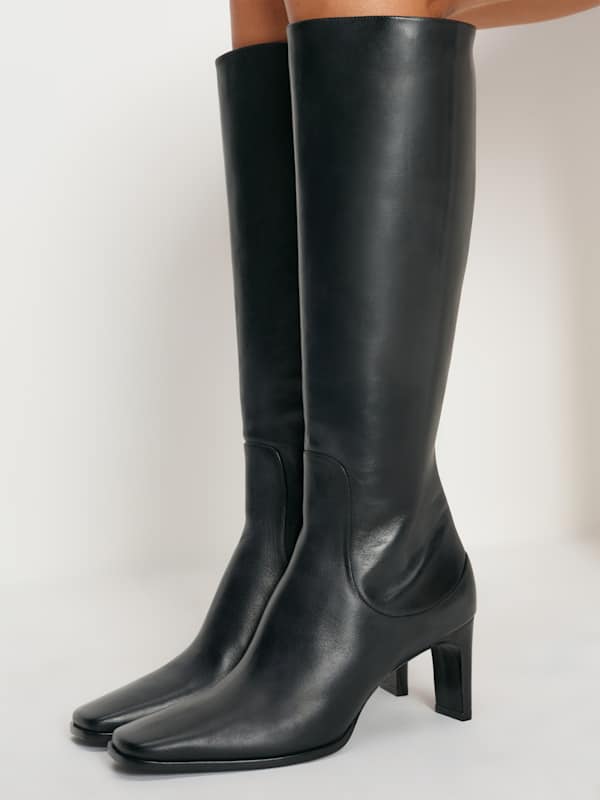 Claudette Knee Boot - Black Leather